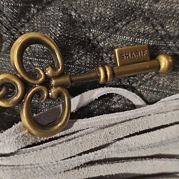 Sharif Quilted Black Denim Fabric & Braided Leather Straps Shoulder Bag NWOT - Picture 6 of 15